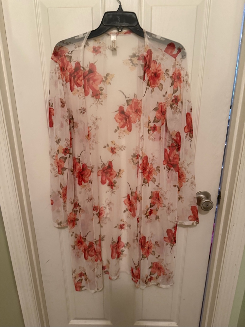 Topman Sheer Floral Kimono in White with Red Flowers